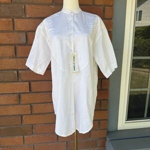 VINTAGE Nancy Crystal Tuxedo Tunic Lagenlook Blouse | White | NWT | Size Small‎